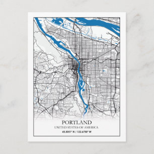 Cartão Postal Mapa da Cidade do Viagem, nos EUA, em Portland
