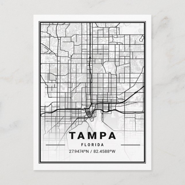 Cartão Postal Mapa da Cidade do Viagem Tampa Florida EUA (Frente)