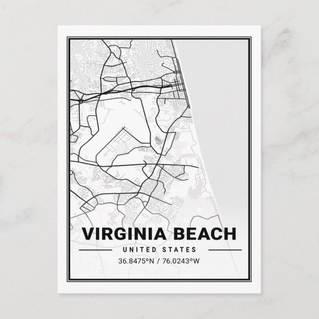 Cartão Postal Mapa da Cidade Viagem da Virginia Beach USA (Frente)