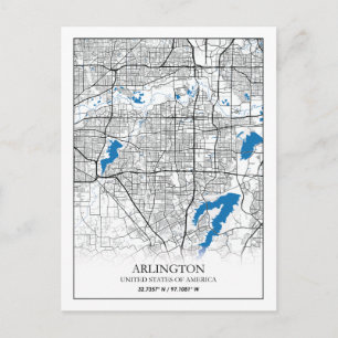 Cartão Postal Mapa da Cidade Viagem de Arlington Texas EUA