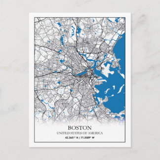 Cartão Postal Mapa da Cidade Viagem de Boston Massachusetts EUA