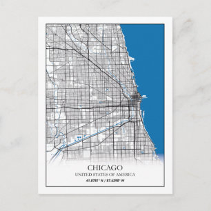 Cartão Postal Mapa da Cidade Viagem de Chicago Illinois EUA