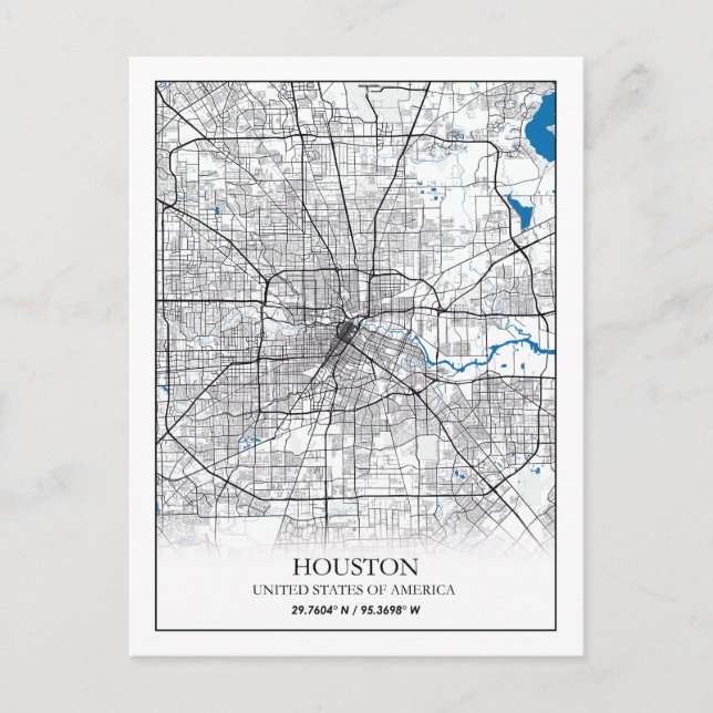 Cartão Postal Mapa da Cidade Viagem de Houston Texas EUA (Frente)