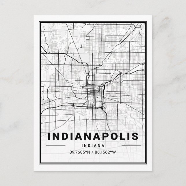 Cartão Postal Mapa da Cidade Viagem de Indianapolis Indiana EUA (Frente)