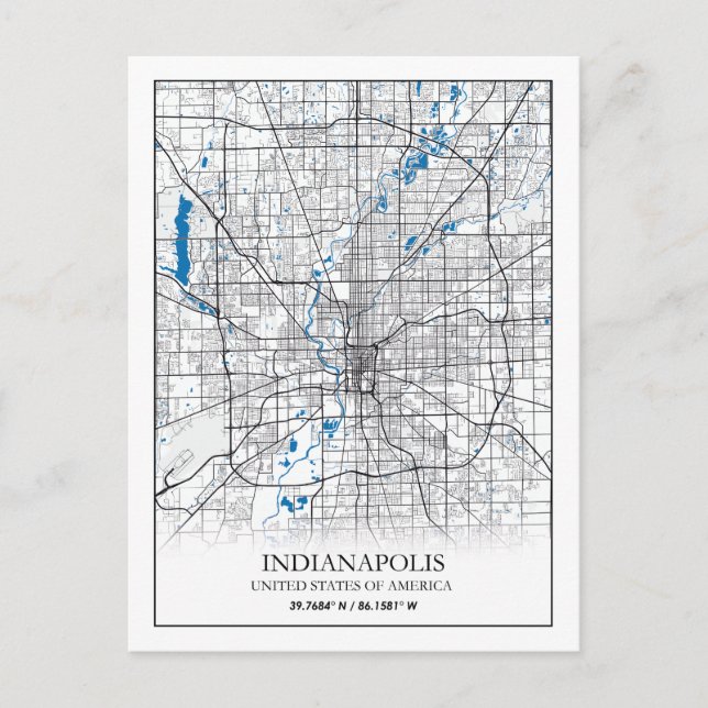 Cartão Postal Mapa da Cidade Viagem de Indianapolis Indiana EUA (Frente)