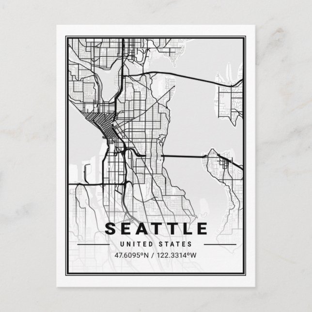 Cartão Postal Mapa da Cidade Viagem de Seattle Washington EUA (Frente)