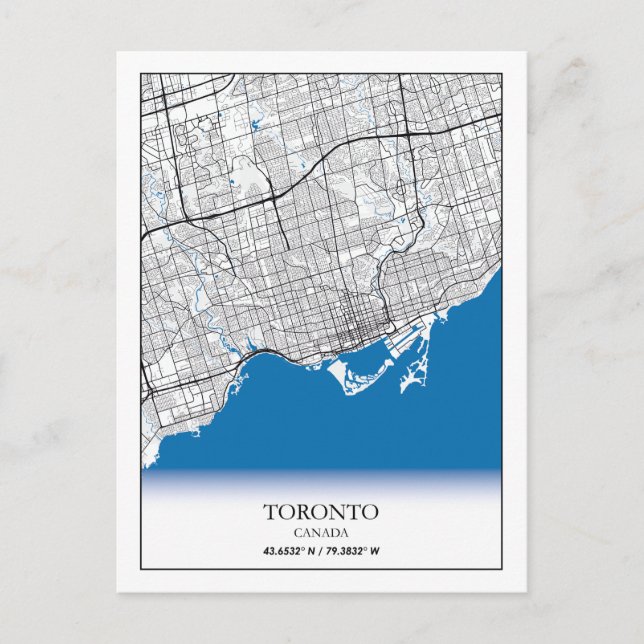 Cartão Postal Mapa da cidade Viagem de Toronto Ontario Canadá (Frente)
