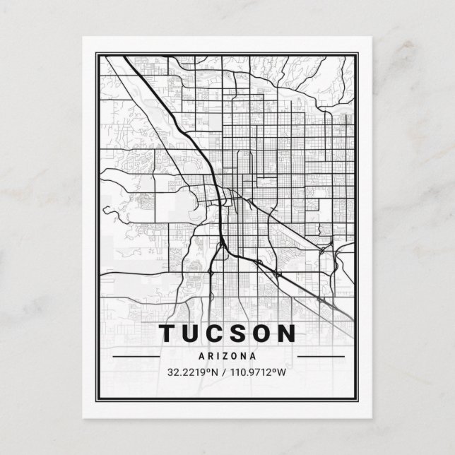 Cartão Postal Mapa da Cidade Viagem de Tucson Arizona EUA (Frente)