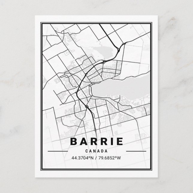 Cartão Postal Mapa da Cidade Viagem do Barrie Ontario Canada (Frente)