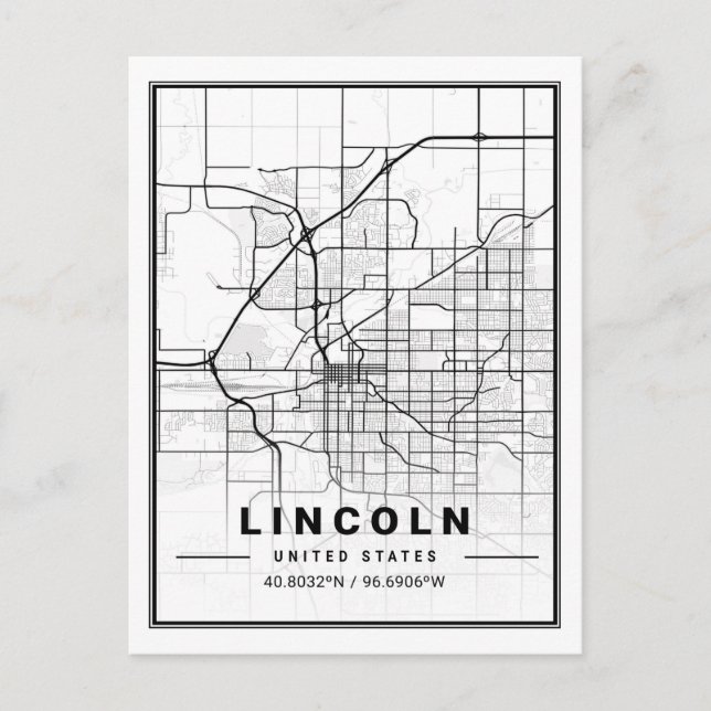 Cartão Postal Mapa da Cidade Viagem do Lincoln Nebraska USA (Frente)