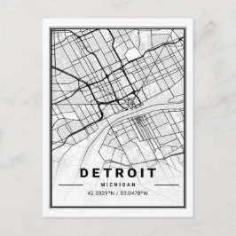 Cartão Postal Mapa da Cidade Viagem nos EUA de Detroit Michigan