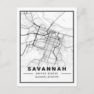 Cartão Postal Mapa da Cidade Viagem nos EUA de Savannah Georgia