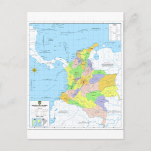 Cartão Postal Mapa da Colômbia