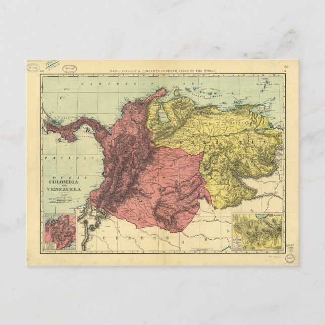 Cartão Postal Mapa da Colômbia e da Venezuela (1898) (Frente)