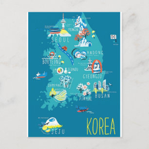 Cartão Postal mapa da Coreia do Sul