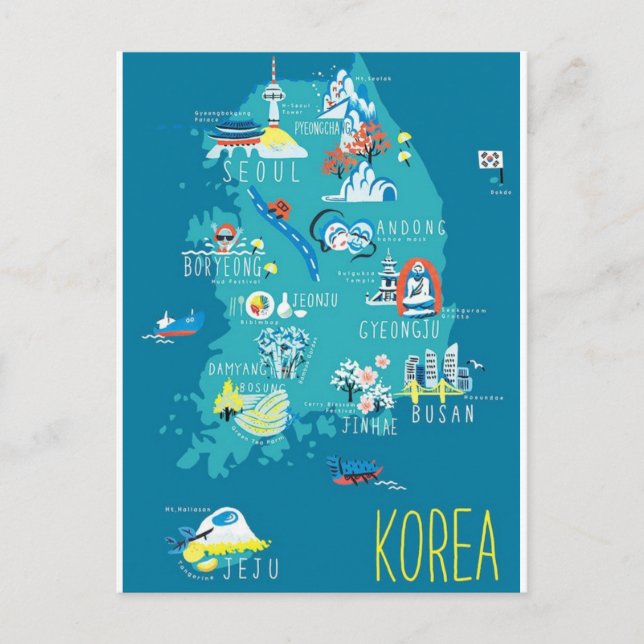 Cartão Postal mapa da Coreia do Sul (Frente)