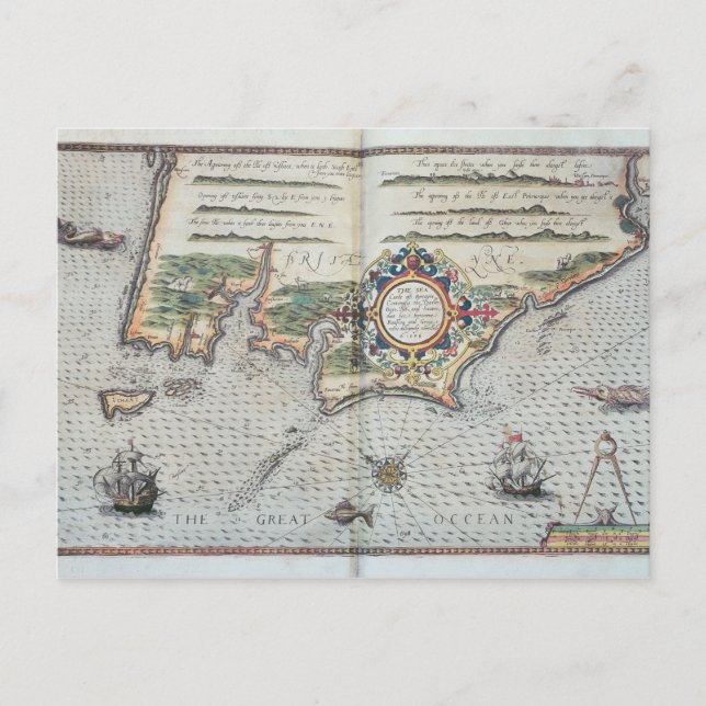 Cartão Postal Mapa da costa da Bretanha, 1588 (Frente)