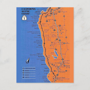 Cartão Postal Mapa da Costa da Califórnia Postcard