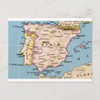 Cartão Postal Mapa da Design de Espanha de Vintage da 