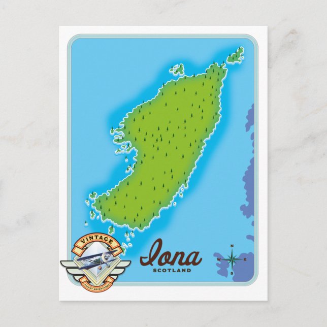 Cartão Postal Mapa da Escócia Iona (Frente)