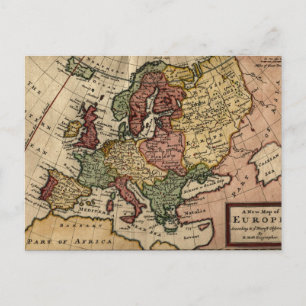 Cartão Postal Mapa da Europa do Antiquário 1721 por Herman Moll