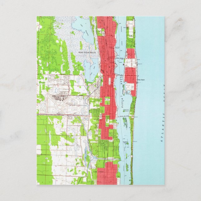 Cartão Postal Mapa da FL de Palm West Palm Beach & Palm Beach (1 (Frente)