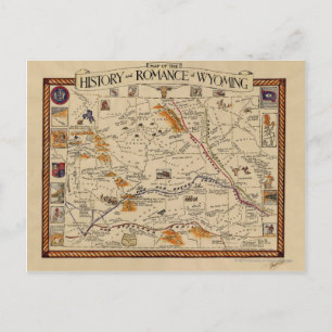 Cartão Postal Mapa da História e Romance do Wyoming