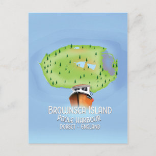 Cartão Postal Mapa da Ilha Brownsea, Poole, dorset, Inglaterra.