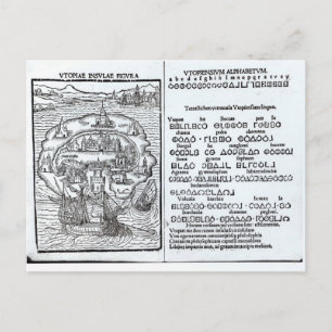 Cartão Postal Mapa da Ilha da Utopia e do seu Alfabeto