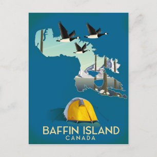Cartão Postal mapa da ilha de Baffin, Canadá, pôster de viagem