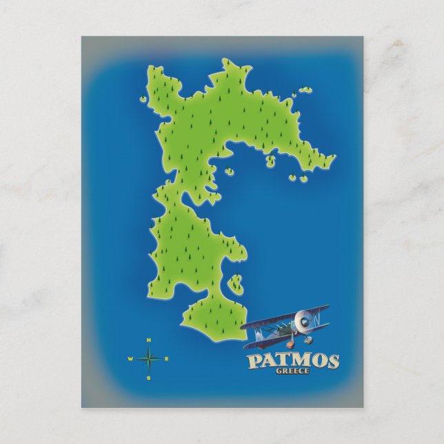 Cartão Postal Mapa da ilha de Patmos Grécia (Frente)