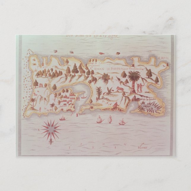 Cartão Postal Mapa da ilha de Porto Rico, 1599 (Frente)