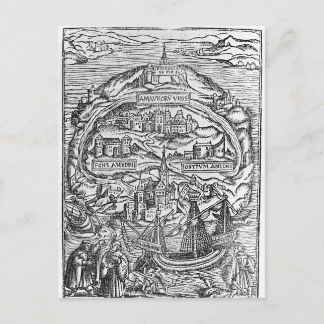 Cartão Postal Mapa da Ilha de Utopia, frontispício do livro (Frente)