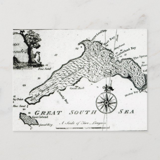 Cartão Postal Mapa da Ilha do Pacífico Sul, 1800 (Frente)