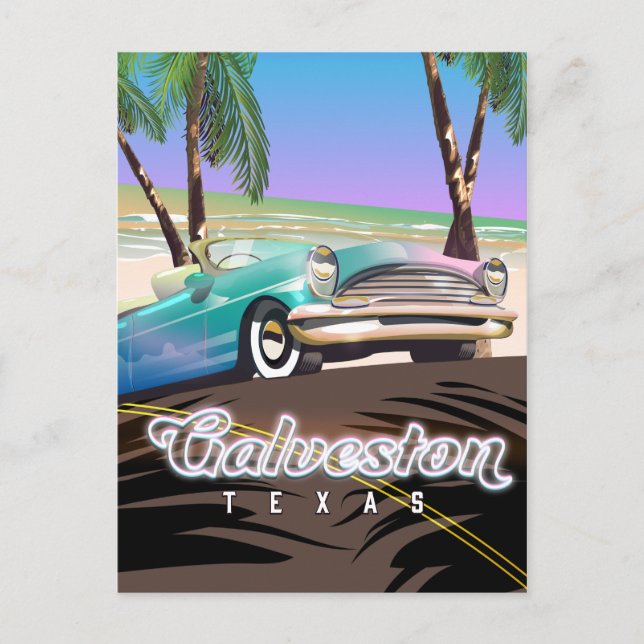 Cartão Postal Mapa da Ilha Galveston Texas EUA (Frente)