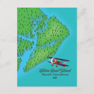 Cartão Postal Mapa da ilha Hilton Head na Carolina do Sul