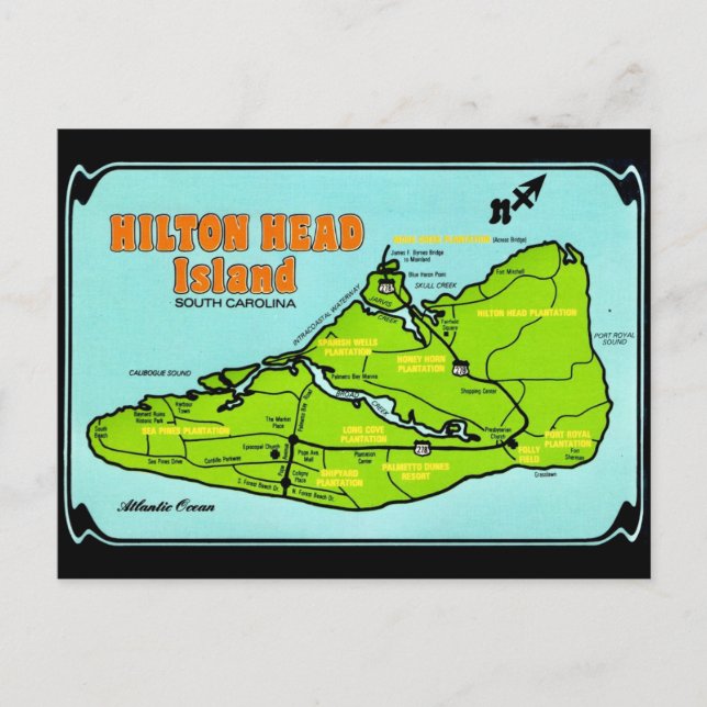 Cartão Postal Mapa da Ilha Hilton Head SC Postcard (Frente)