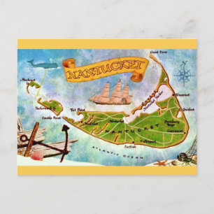Cartão Postal Mapa da Ilha Nantucket MA Postcard