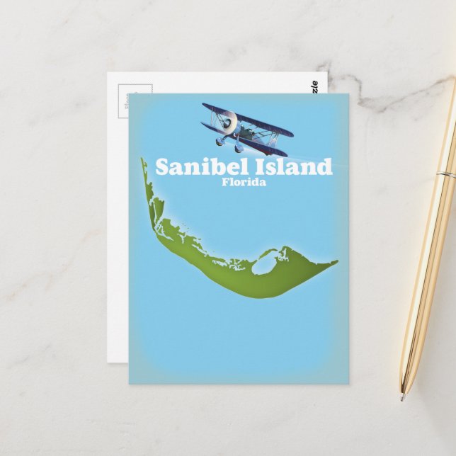 Cartão Postal mapa da Ilha Sanibel Flórida (Frente/Verso In Situ)