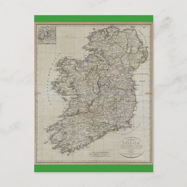 Cartão Postal Mapa da Irlanda em 1804 (Frente)