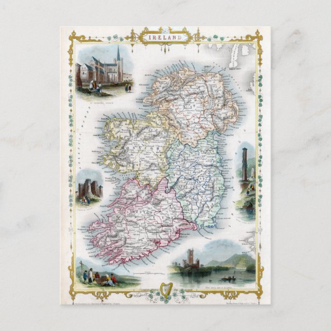 Cartão Postal Mapa da Irlanda em 1851 (Frente)