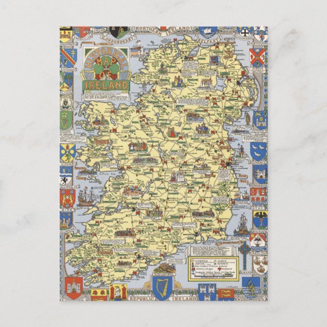 Cartão Postal Mapa da Irlanda Histórica (Frente)