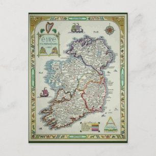 Cartão Postal Mapa da Irlanda - Mapa Histórico Irlandês Eire Eri