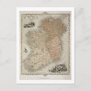 Cartão Postal Mapa da Irlanda, publicado em c.1850 (texto origin