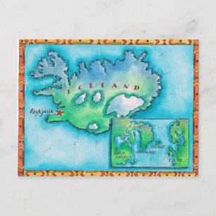 Cartão Postal Mapa da Islândia