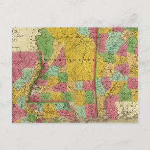 Cartão Postal Mapa da Louisiana, Mississippi e Alabama