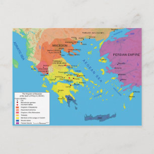 Cartão Postal Mapa da Macedônia na morte de Philip II 336 a.C.