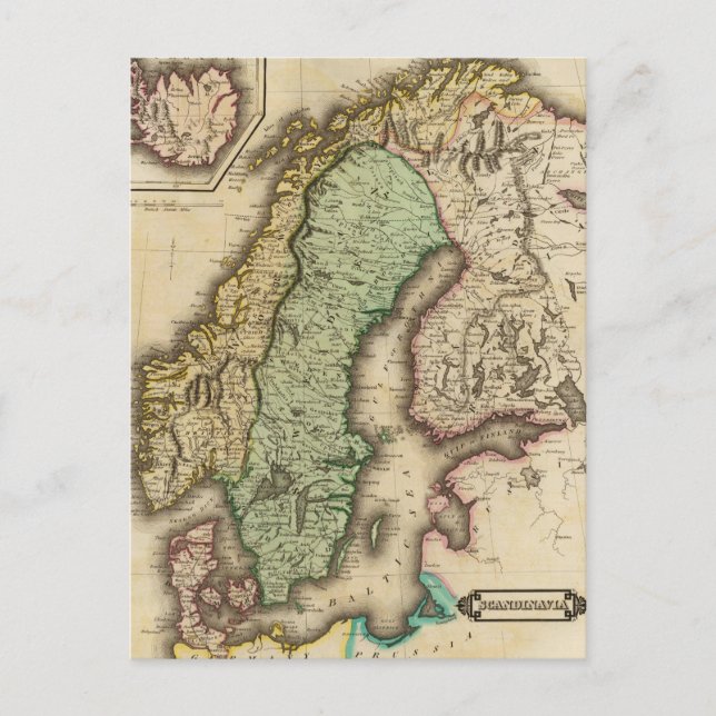 Cartão Postal Mapa da Noruega e da Suecias (1831) (Frente)