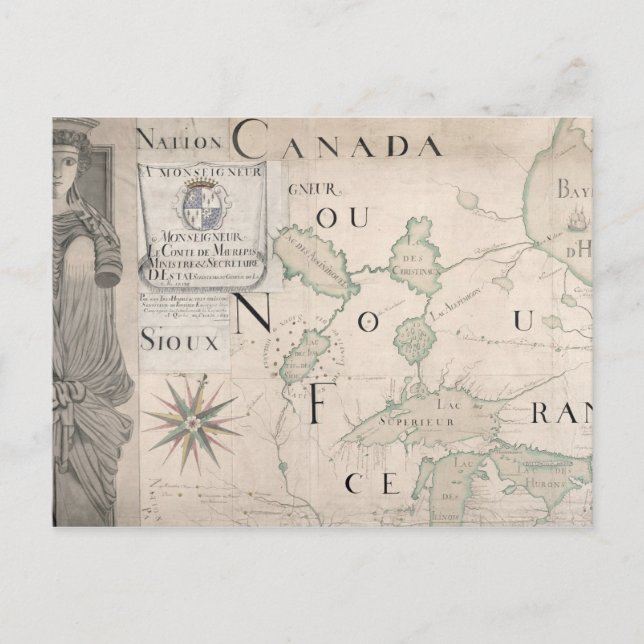 Cartão Postal Mapa da Nova França 1699 (Frente)