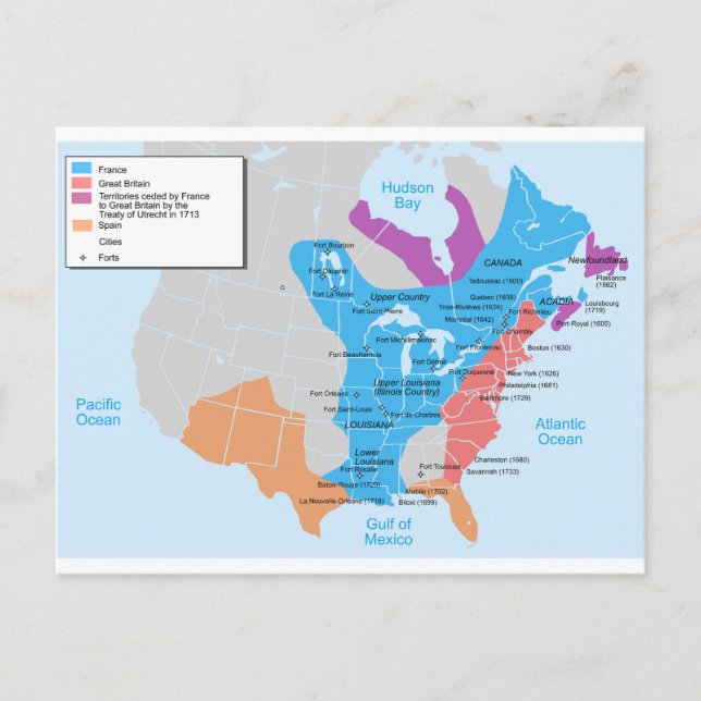 Cartão Postal Mapa da Nova França em 1750 (Frente)